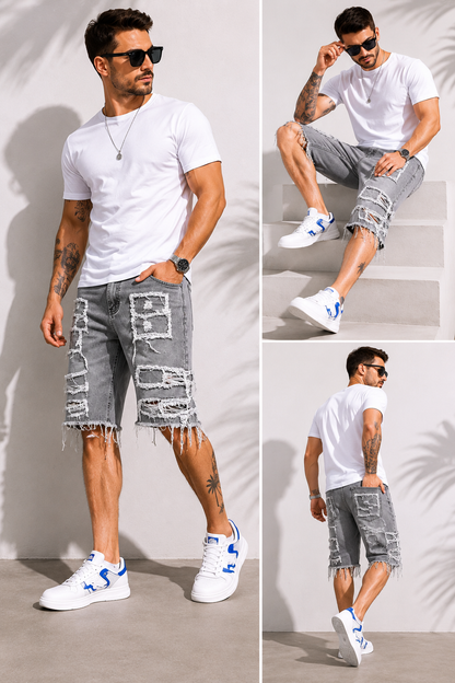 ⚡FINAL SALE⚡Raw Hem Denim Shorts with Rips – Edgy Urban Casual Warm-Weather Essential