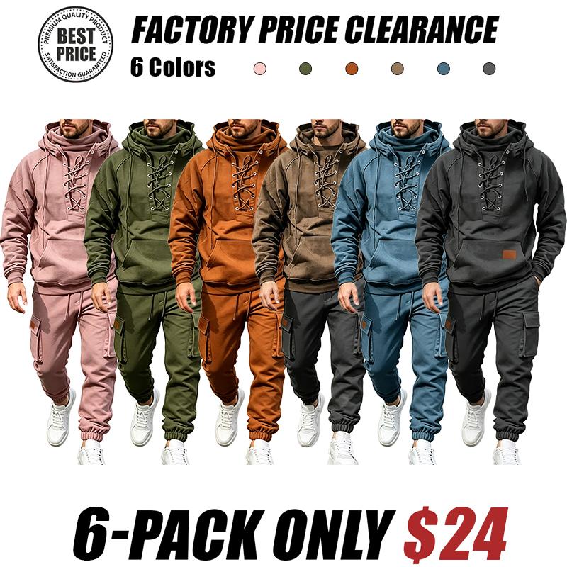 Men's Chest Tie‐Up Hoodie And Multi‐Pocket Ankle‐Cuffed Joggers