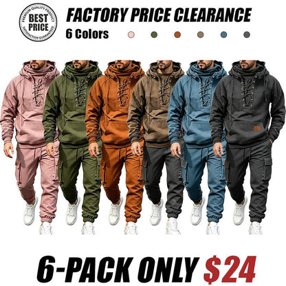Men's Chest Tie‐Up Hoodie And Multi‐Pocket Ankle‐Cuffed Joggers