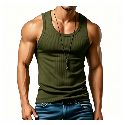 Men's Wide Strap Ribbed Tank Top