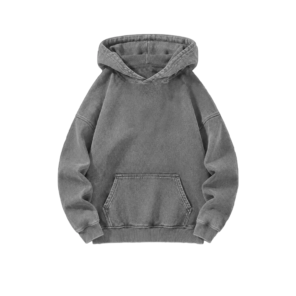 Men's Heavyweight Acid-Wash Pure Cotton Hooded Sweatshirt