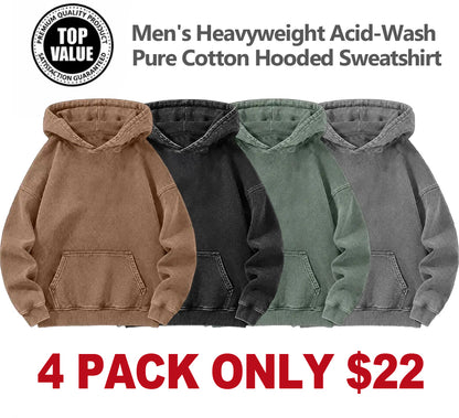 Men's Heavyweight Acid-Wash Pure Cotton Hooded Sweatshirt
