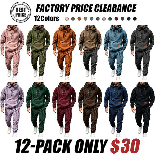Men's Chest Tie‐Up Hoodie And Multi‐Pocket Ankle‐Cuffed Joggers