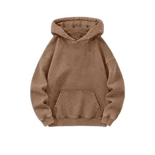 Men's Heavyweight Acid-Wash Pure Cotton Hooded Sweatshirt