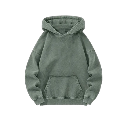 Men's Heavyweight Acid-Wash Pure Cotton Hooded Sweatshirt
