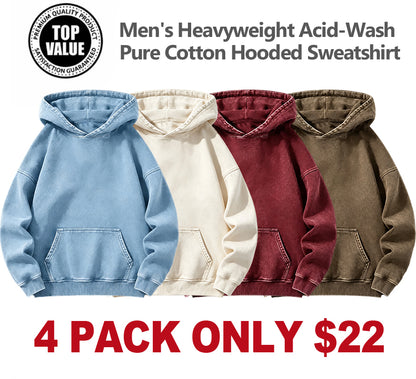 Men's Heavyweight Acid-Wash Pure Cotton Hooded Sweatshirt