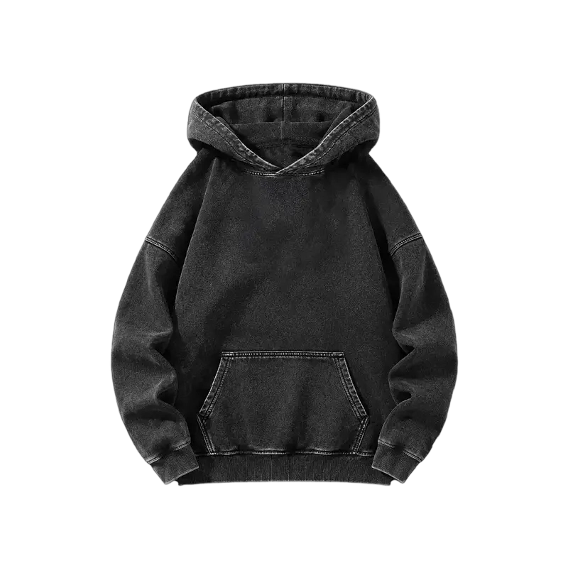 Men's Heavyweight Acid-Wash Pure Cotton Hooded Sweatshirt