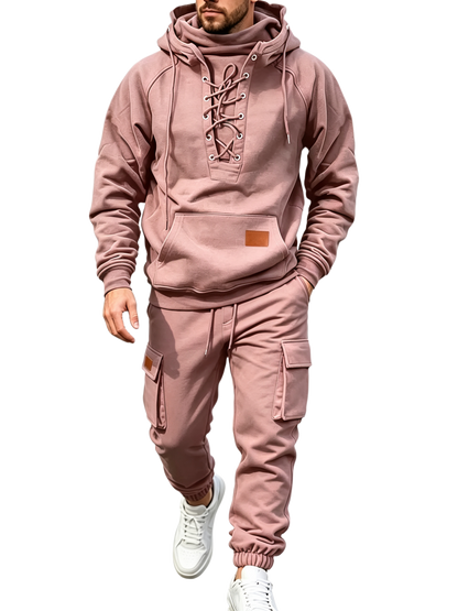 Men's Chest Tie‐Up Hoodie And Multi‐Pocket Ankle‐Cuffed Joggers