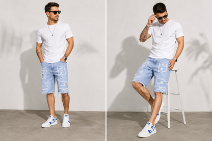 ⚡FINAL SALE⚡Raw Hem Denim Shorts with Rips – Edgy Urban Casual Warm-Weather Essential